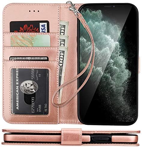 Чанта-портфейл Bocasal iPhone 11 Pro Max с Държач за карти, Поставка от Изкуствена Кожа, устойчив на удари Защитен с Каишка на