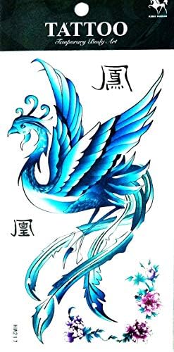 NipitShop 1 Лист Синя Птица с Красиви Цветя Татуировка 3D Водоустойчив Боди Арт Ръка Временни Татуировки Етикети