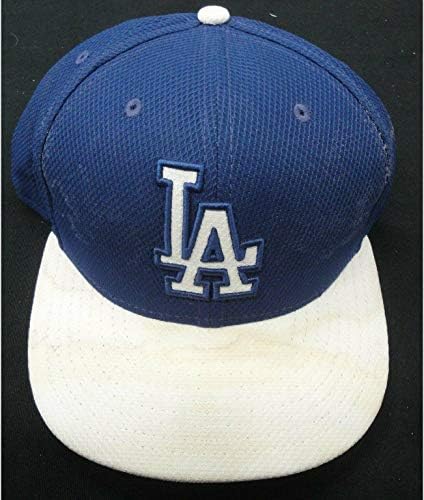 45 Използвана в играта L. A. Dodgers Официалната бейзболна шапка на MLB, Размер на шапки 7 1/8, показва използването на