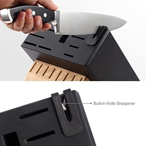 Комплект кухненски ножове McCook MC65 от Германската неръждаема Стомана с прибиращ блок за пържола и вградена острилка ви за ножа + дъска за рязане Бамбук MCW12 (на малката