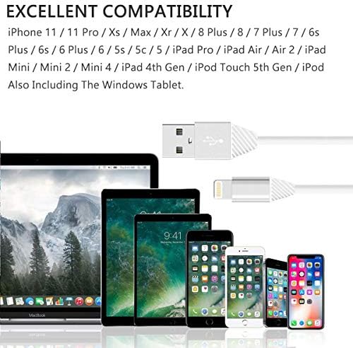 Кабел за зарядно на iPhone Кабел Sharllen Светкавица 5 бр (3/3/6/6 /10 фута) USB Кабел за бързо зареждане, Кабел за синхронизация на данни Съвместим iPhone 11/XS/Max/XR/X/8 /8P/7/7P/6/6S/ iPad/iPod/ IOS Б?