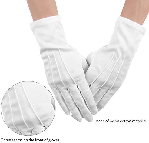 Senkary 3 Чифта Бели Найлонови Памучни Ръкавици Тържествено Ръкавици, Официален Костюм Смокинг Бижута Проверка Ръкавици за