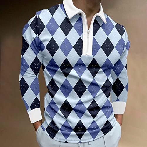 XXBR Мъжки Ежедневни Ризи Поло с дълъг ръкав в Цветна ивица в стил Мозайка в Клетката, плътно Прилепнали Спортни Блузи