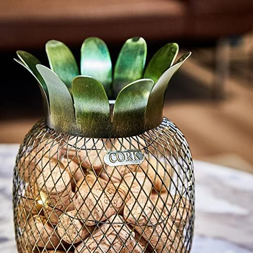 Aayla Титуляр за вино, задръствания – Уникален Метален държач за свещи във формата на тропически ананас с led гирлянди, работещи