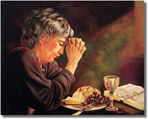 Благодарствена Възрастна Дама, Моли масата, Жена с Хляб Насъщен, в рамката на 8x10 с Художествен принтом (златен)