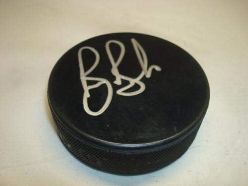 Брус Будро подписа Хокей шайба С Автограф 1A - за Миене на НХЛ с автограф