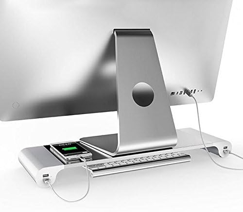 Поставка за настолен монитор от Алуминиева сплав, интервал, Нескользящая Поставка за лаптоп, 4 USB порта за зареждане на iMac, MacBook Pro, Air (Бял щепсел САЩ)
