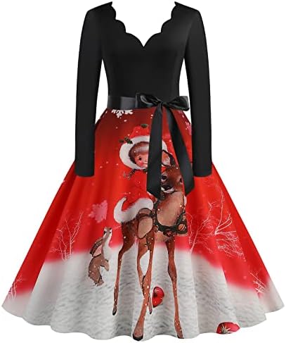 Коледна рокля за жените 1950-те Години, Винтажное един Коктейл Рокля за Бала И V-образно деколте и Анимационни Принтом,