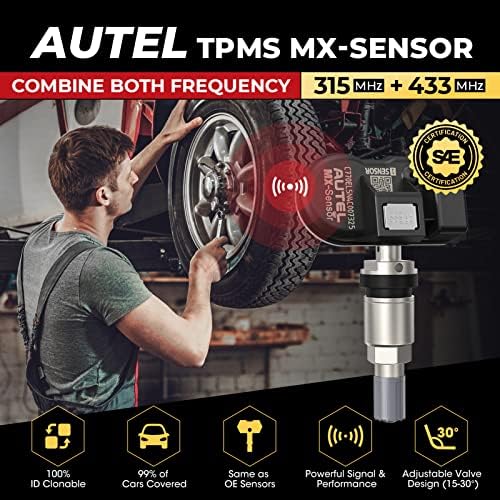 Autel MX-Сензор 2 в 1 (315 Mhz + 433 Mhz) (притискателния) Клонируемые Програмируеми сензори TPMS система за контрол на налягането в гумите (метални капаци, комплект от 4 броя)