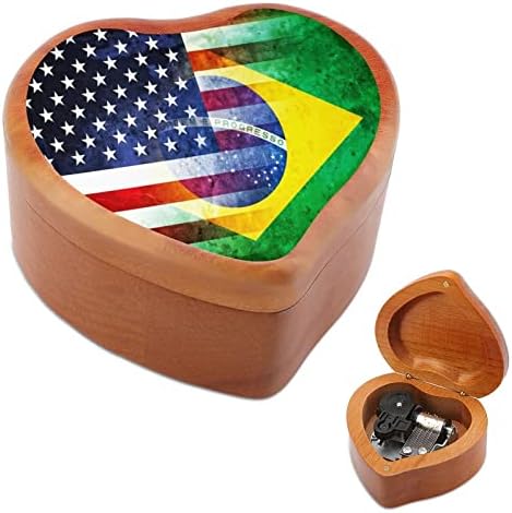 Реколта Музикална Ковчег със Сърце от Хартата на САЩ и Бразилия, Дървени Музикални Кутии, най-Добрият Подарък