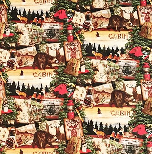 1/2 Ярд - Живописна памучен плат Bear Mountain Cabin (чудесно за капитониране, шиене, занаяти, възглавници и още много други)