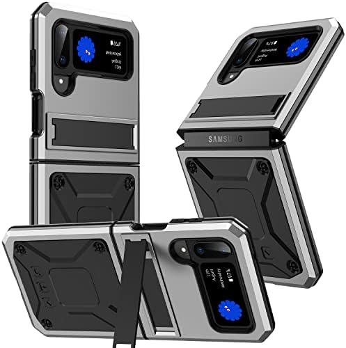 Калъф XGYCYXM Galaxy Z Flip 3/4 5G, Метален корпус Galaxy Z Flip 4 5G, устойчив на удари Алуминиев калъф-броня, Силикон Военен Сверхпрочный твърд калъф за Samsung Galaxy Z Flip 3 5G /4 5G (сребрист)