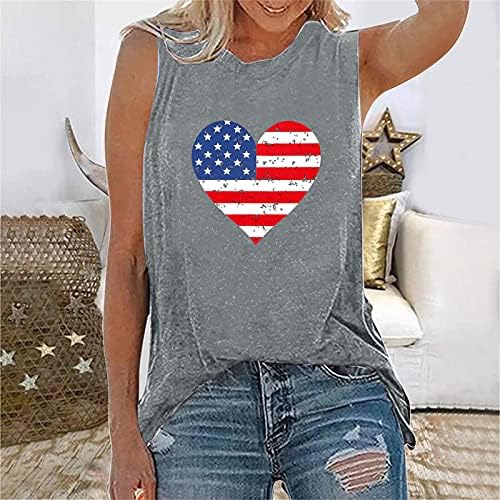 Ризи 4 юли, Върховете на Бретелях за Жени, Тениски Без Ръкави, с U-образно Деколте, Американския Флаг на Звезди и Ленти,