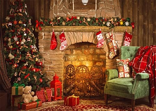 BELECO 10x8ft Текстилен Коледен Празничен Фон За Снимки, Реколта Чорапи за Камината в Помещението, Подаръци, Коледна Елха,