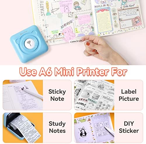 Мини принтер PeriPage A6, Максимална ширина на печат 2 инча, безжичен портативен Bluetooth термопринтер, ясна резолюция 203