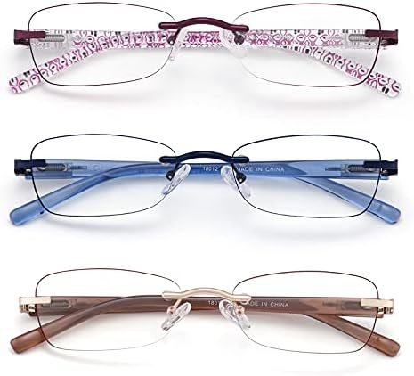 LOVIVY 3 Опаковки Очила за четене без рамки за жени, Синя Светлина, Блокиране на Четци, Оцветени Край, Пружинни Панти, Модел,