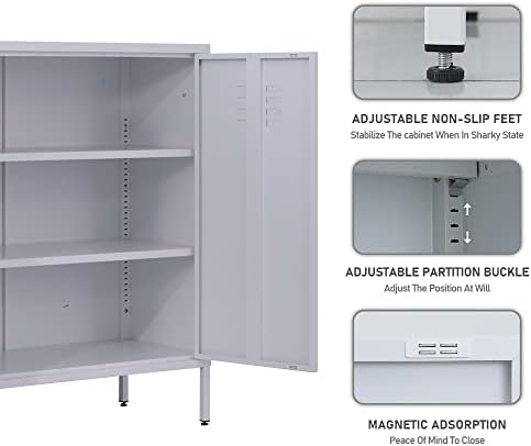 Шкаф за съхранение на метални шкафчета LINGZOE с 2 Врати и 2 Регулируеми Рафтове, Стоманен Шкаф-Съблекалня