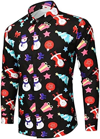 F_Gotal Мъжки Коледа Риза С Дълъг ръкав, Приталенная Риза с Цветен Модел, Ежедневни Ризи с копчета, Пуловери, Блузи