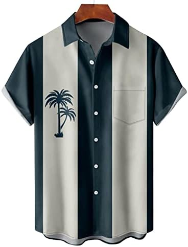 Хавайска Риза за мъжете, Реколта Ризи за мъже, Раирана Риза с Къс Ръкав, Летни Цветни Ежедневни Плажни Върховете Свободно