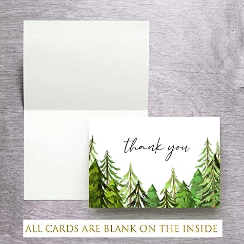 50 благодарственных картички със зелени горски дървета, пощенски картички с акварельной билки, пощенски картички с благодарственными
