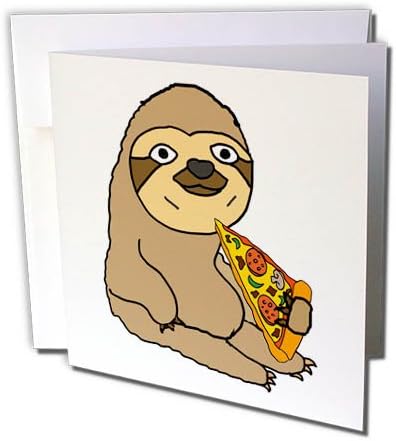 3dRose Забавен Сладък Ленивец, Поедающий Парче пица - Поздравителна картичка, 6 x 6, Единична (gc_255700_5)
