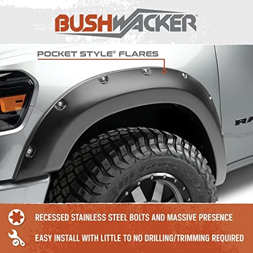 Разширени пълнители на предните и задните крила Bushwacker Extend-A-Fender | Комплект от 4 теми, черно, гладко покритие