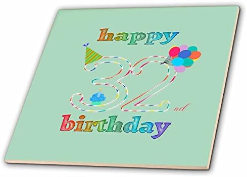 3дРоза с 32-ри рожден Ден Торта със Свещ, балони, Шапка, Разноцветни Плочки (ct_351668_1)