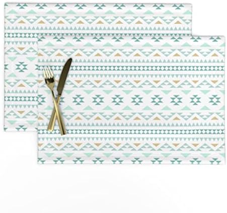Кърпички от Ленено Futon платна (комплект от 2 броя) - Салфетки от плат в Пастельную ивица на Southwest в Детска стая с Геометрични Ментов принтом от Spoonflower