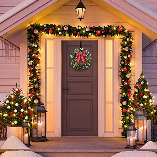 Коледен Венец Y & M 20 с подсветка, Предварително Текущ Коледен Венец с Шариковыми декорации във формата на Бантов, Коледни Венци с подсветка за входната врата на откр