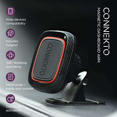 Магнитна скоба за арматурното табло на автомобила CONNEKTO A014: Универсален Черен Държач за смартфон за автомобил, Таблото