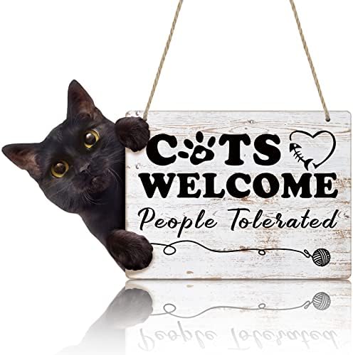 Amyhill Смешно Котка Добре дошли Знак на Черна Котка Декор за Хелоуин Хората Се Подаръци за Любителите на Котки