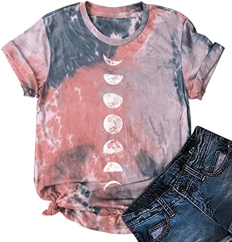 Блузи с къси ръкави За момичета, Плочи с изображение на Луната, Тениски, Кръгъл Отвор, Пайети, Кавайные Забавни