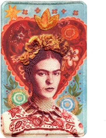 Нашивка с Портрет Визионерши C & D Фрида Кало във формата на Сърце, Червена