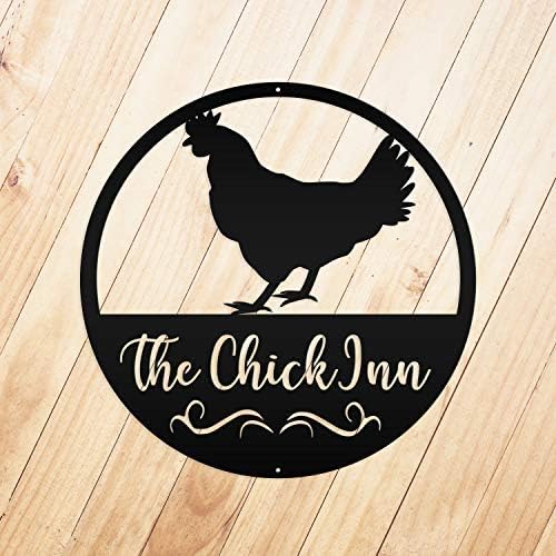 godblessign The Chick Inn Кръгла Метална Табела с Пиле, Табела, Метален Стенен Декор за Домашна Кухня, Кафене,
