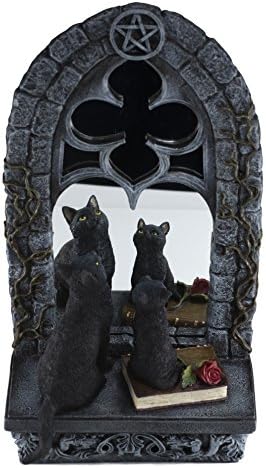 Veronese статуетка Design Две черни котки, Преди прозорец огледало от полистоуна Височина 13 см, нов в кутия!