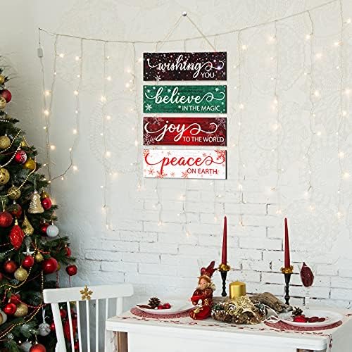 Barydat 4 бр. Коледни Пожелания, в които Вярвате, Радост и Мир, Дървени Табели с Въже, Коледни Окачени Надписи върху дървена