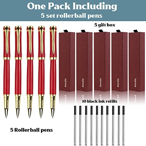 Дръжки-роллеры Ancolo Red - Луксозна химикалка с черно мастило за презареждане, в кутия за подарък 5 броя, 10 допълнителни