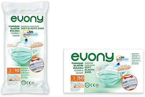 Evony - 99% защита, Безболезнен Меки Еластични уши за всички, Мек Памучен Външната повърхност, Еластична филм и тел за носа - layer 3 и 10 от опаковки.