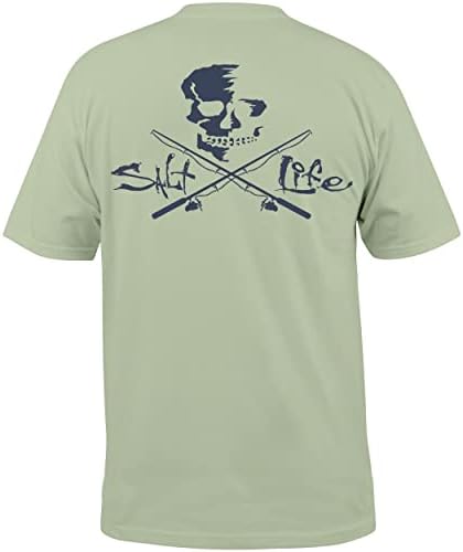 Мъжка тениска с Череп и Шестами Salt Живот с Къс ръкав и Джоб с Кръгло деколте