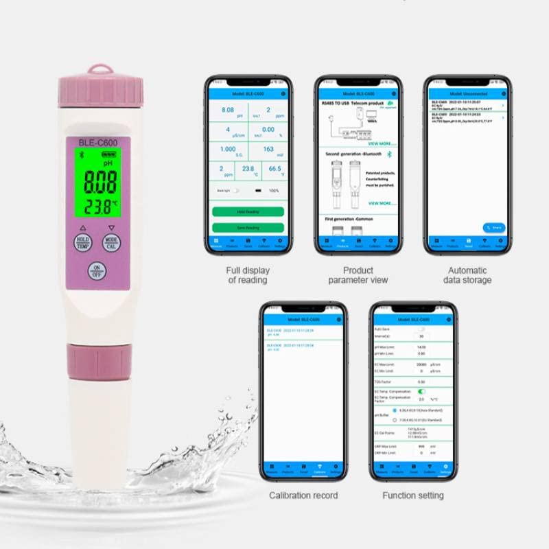 Тестер за Качеството на водата, Bluetooth PH-метър Smart PH Тестер 7 в 1 Детектор