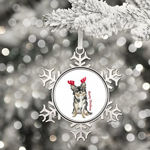 Весела Коледна Украса за Куче, за Домашен любимец с Рога, Метални Коледна Украса 3 Инча, Украса за Куче с Рога,