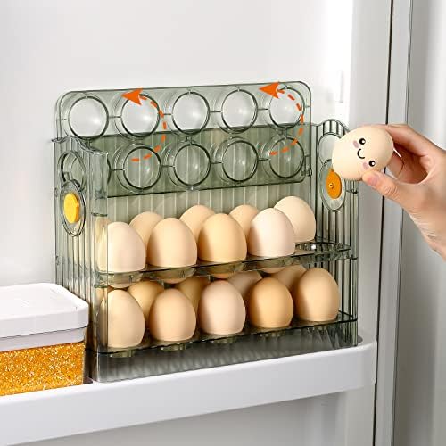 Beveetio Автоматично Сгъваща се стойка за яйца За Хладилник, 3-Слойный Контейнер За съхранение на яйца За
