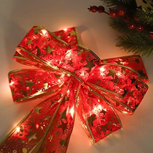 Обемни Светещи Пръчки Коледна Лък Окачен Медальон Лък Коледа Topper Нажежен Лък Окачен Лампа на Батерии за