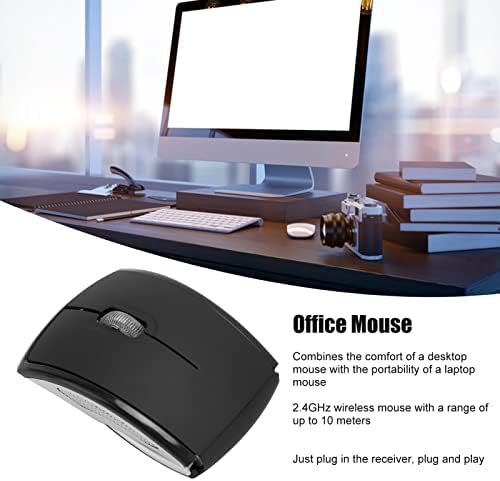 Сгъваема Безжична Мишка, Портативна Компактна Безжична Мишка за Офис (Черен)