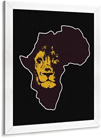 Карта на Африка с Лъв Диамантена Художествена Живопис Кръгли Комплекти с Пълна Дрелью за Стенен Украса на Дома Спални