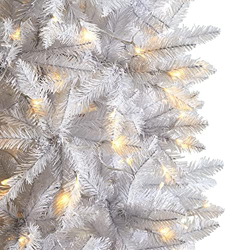 8 фута. Тънка Бяла Изкуствена Коледна елха с 400 Топли бели led светлини и 1348 Гъвкави клони