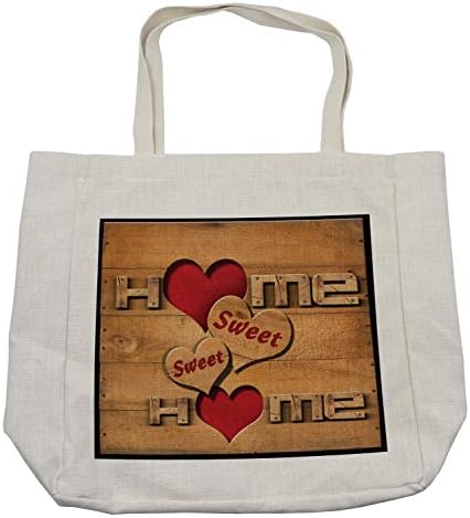 Пазарска чанта Ambesonne с Надпис, Думи с форма на Сърце на дървени Табла, на Дървена къща, Екологично Множество чанта за продукти, плажа и на още много Други места, 15,5 X 14,