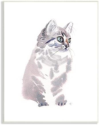Портрет на Сивото Короткошерстного Коте Stupell Industries Minimal домашен Любимец Котка, Изпълнени акварел
