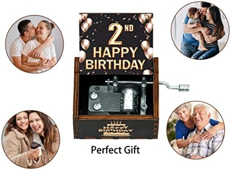 Музикалното ковчег Disfuco 2nd Happy Birthday Music Box - Подарък за Втория Рожден Ден на Дете е Момче или Момиче - Дървена