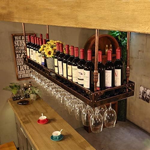 Вино Багажник BUCROS в Ретро-Индустриален Стил, Iron Художествен Титуляр За Съхранение на вино, Чаши за Червено Вино /Бронз/120*35 виж